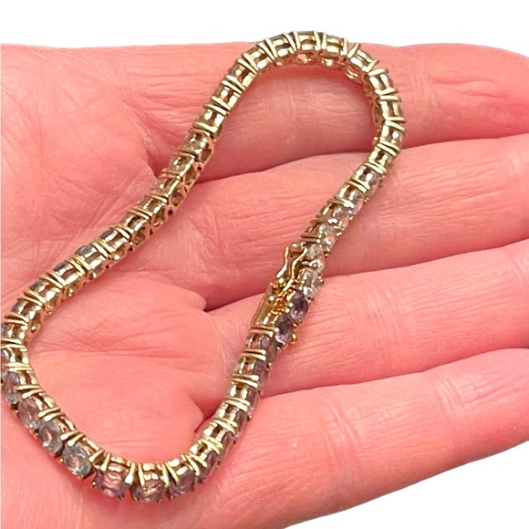 Lovely multi color crystal Simulated stone gold plt Sterling silver bracelet - Picture 6 of 8